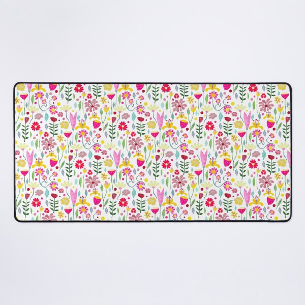 Pink and Yellow Flower Pattern Desk Mat