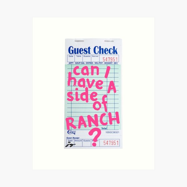 Aperçu de l'œuvre Puis-je avoir un côté ranch ? Guest Check Art :) (Rose) créée et vendue par dressedbyjord.
