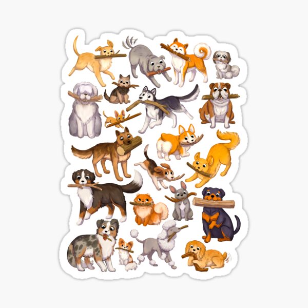 Vista previa del artículo con la obra «perros con sus palos», diseñado y vendido por michelledraws.
