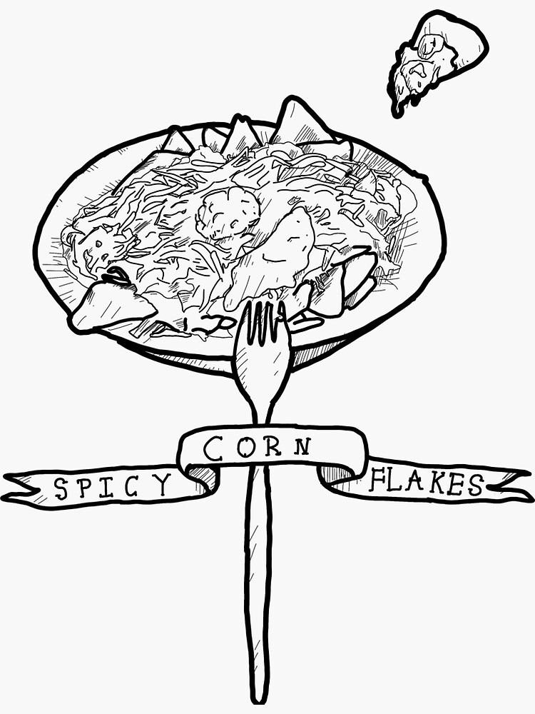 "Spicy corn flakes (Nachos) tattoo line work" Sticker for Sale by DopamineDumpstr Redbubble