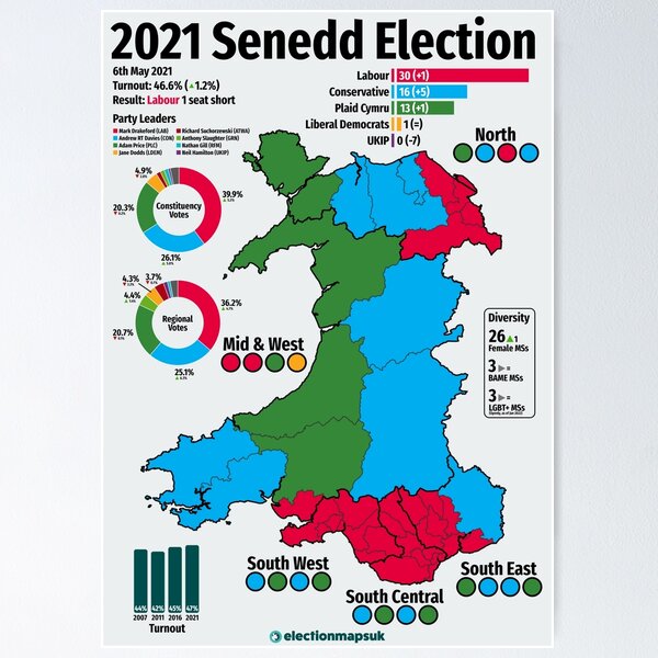 Item preview, 2021 Senedd (Welsh Parliament) Election designed and sold by ElectionMapsUK.