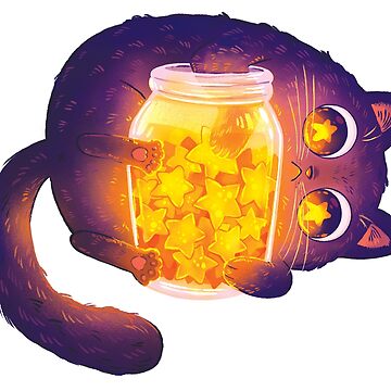 Artwork thumbnail, Cute Black Cat with his Star Jar by michelledraws