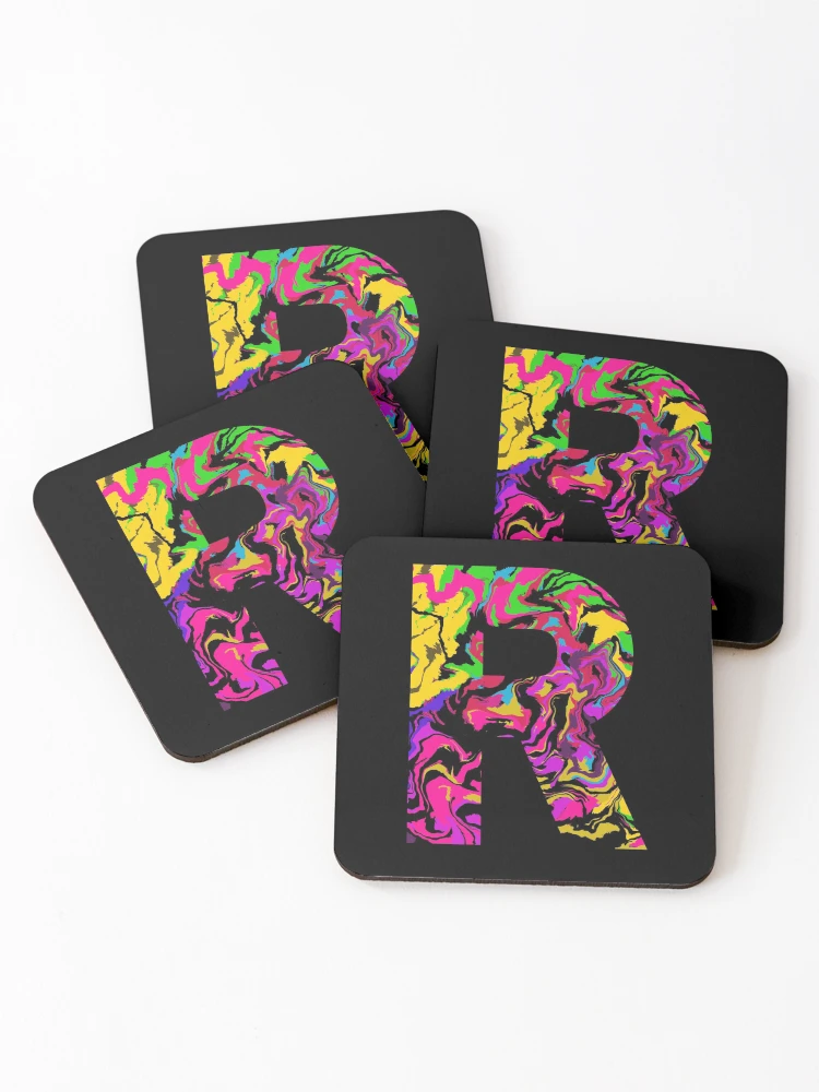 Thumbnail 1 of 5, Coasters (Set of 4), Letter R Sticker designed and sold by WoollyOrbit2000.