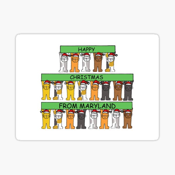 Happy Christmas From Maryland Cartoon Cats In Santa Hats Sticker By Katetaylor Redbubble