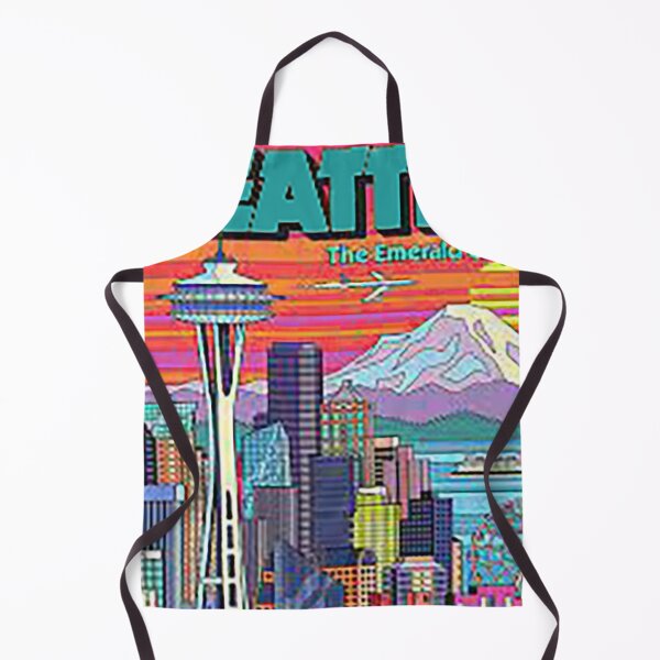 Aperçu de l'œuvre Affiche de Seattle, The Emerald City, Seattle Washington, Space Needle, Fish Market, Monorail, Mt Rainer, créée et vendue par Nostrathomas66.