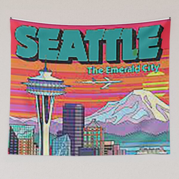 Item preview, Seattle Poster, The Emerald City, Seattle Washington, the Space Needle, Fish Market, Monorail, Mt Rainer, designed and sold by Nostrathomas66.