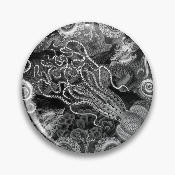 Aperçu de l'œuvre Poulpe Calmar Kraken Art Tentacules Coquillage Créatures des profondeurs de l'océan Amoureux (Noir et blanc, Alt) créée et vendue par Mechanical Whispers.