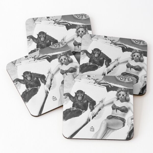 Item preview, Lady and Chimp Sunbathing, Black and White, Vintage Art designed and sold by modernretro.