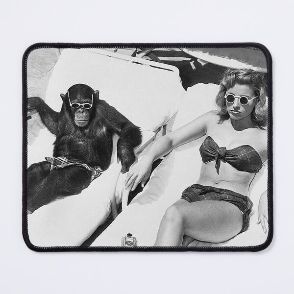 Item preview, Lady and Chimp Sunbathing, Black and White, Vintage Art designed and sold by modernretro.