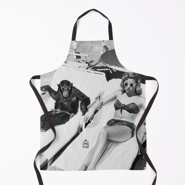Item preview, Lady and Chimp Sunbathing, Black and White, Vintage Art designed and sold by modernretro.