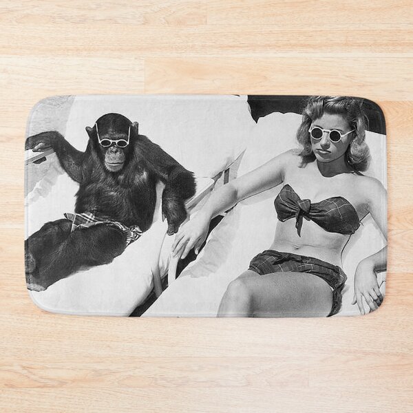 Item preview, Lady and Chimp Sunbathing, Black and White, Vintage Art designed and sold by modernretro.