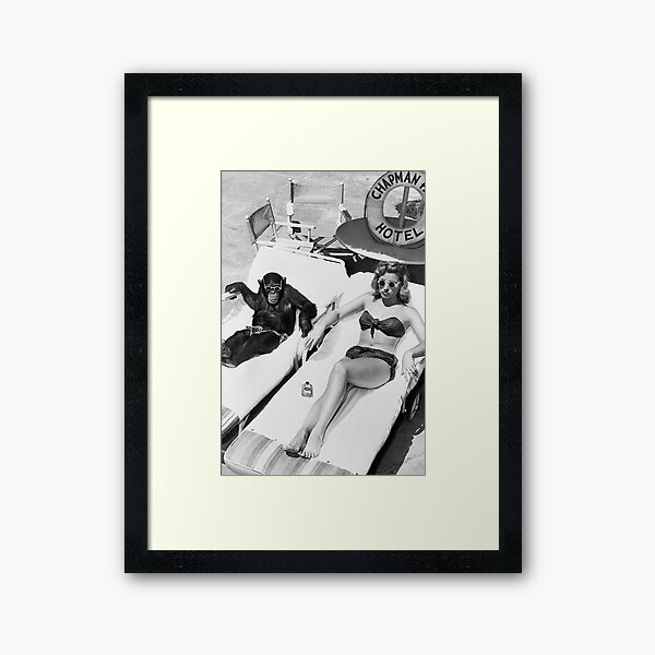 Item preview, Lady and Chimp Sunbathing, Black and White, Vintage Art designed and sold by modernretro.