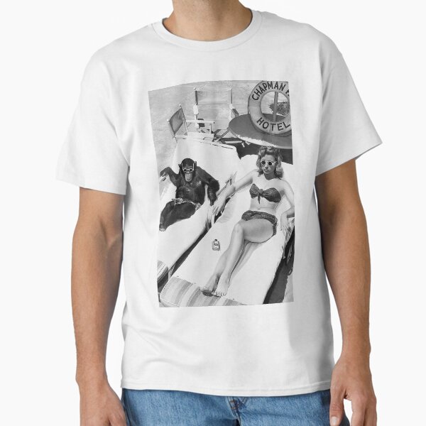 Item preview, Lady and Chimp Sunbathing, Black and White, Vintage Art designed and sold by modernretro.