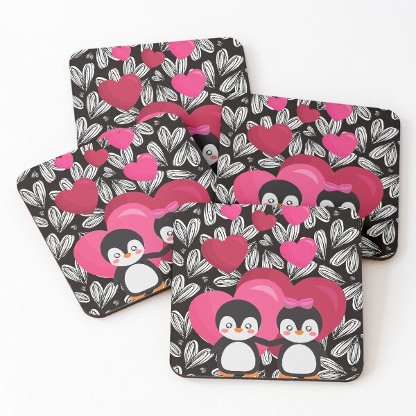 Item preview, Love Penguins And White Heart Doddles Valentines Day Anniversary Pattern designed and sold by Designs By YL.