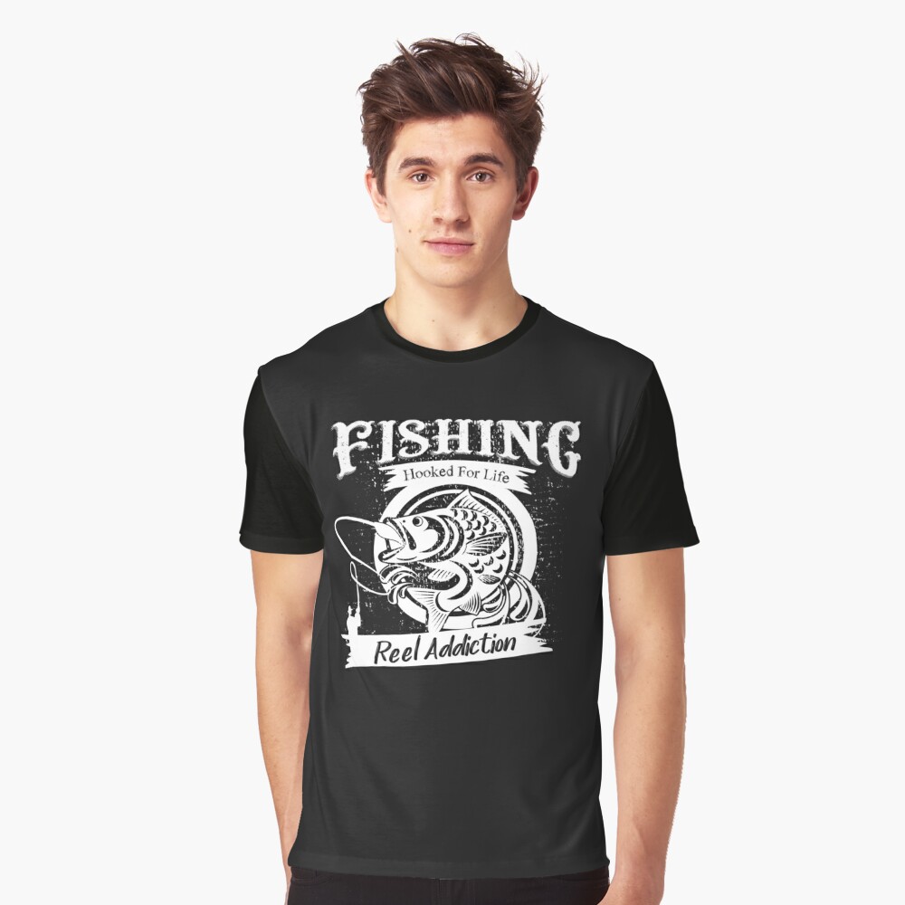 Teeshirtpalace Hooked for Life Funny Fishing Bass Fish Design T-Shirt