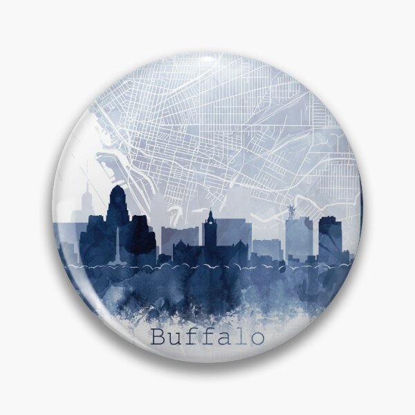 Artikelvorschau, Buffalo Skyline & Map Aquarell Marineblau, Druck von Zouzounio Art entworfen und verkauft von zouzounioart.