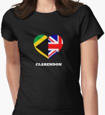 Love Clarendon Jamaican Flag British Union Jack Heart Womens Fitted T Shirt Love Clarendon Jamaican Flag British Union Jack Heart Womens Fitted T Shirt