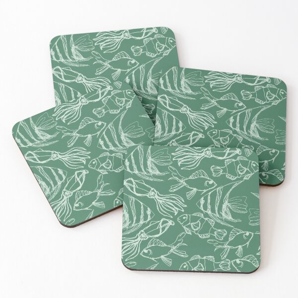 Item preview, Underwater Fish- White on Seagreen designed and sold by PaintInTheNight.