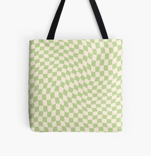 Sage Green Wavy Checkered Pattern Tote Bag