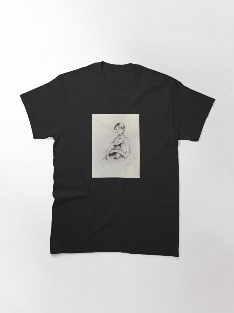Thumbnail 3 of 7, Classic T-Shirt, 'A Girl With A Cat' by Morisot (Reprint) designed and sold by RozAbellera.