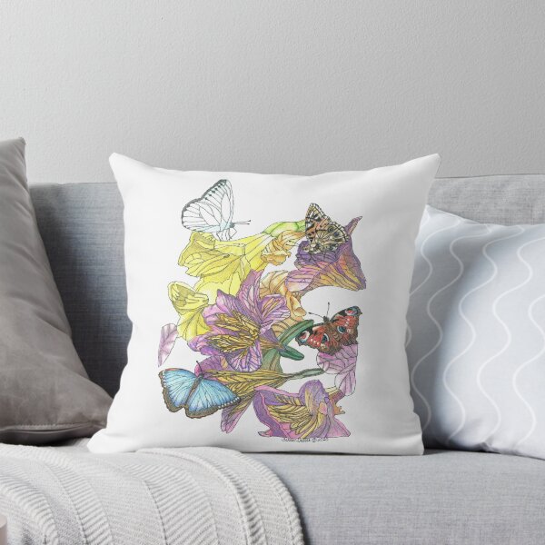Butterflies and flowers Throw Pillow