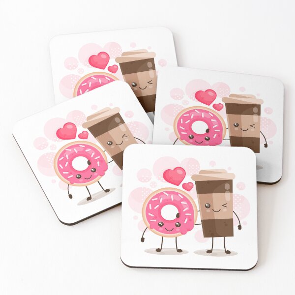 Artikelvorschau, Rosa Donut- und Kaffeecharakter entworfen und verkauft von AnnPrecious.