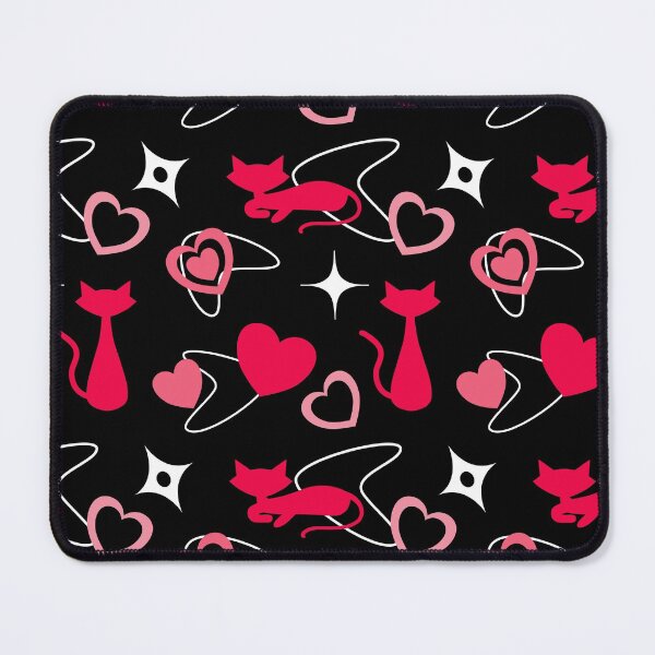 Item preview, Atomic Retro Valentine’s Day Cats Hearts Repeating Pattern Black Background designed and sold by ksrogersdesigns.