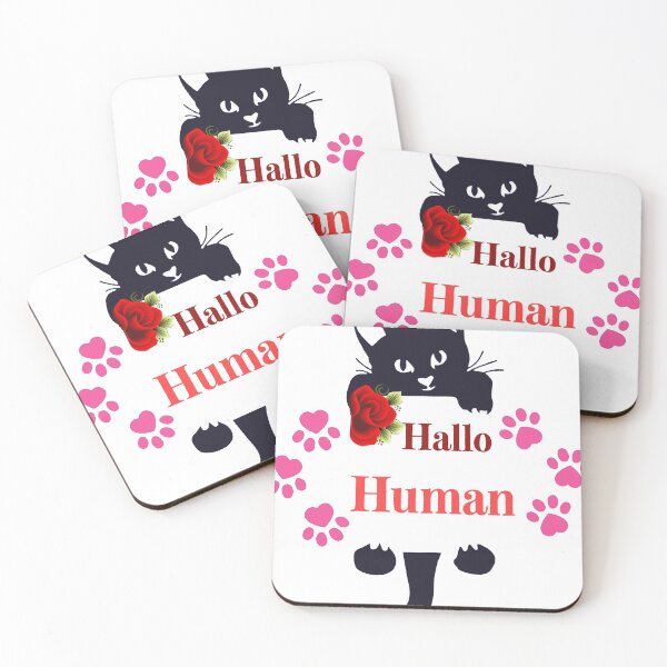 Item preview, Black cat with Red flowers says hallo human designed and sold by hagrashraf.