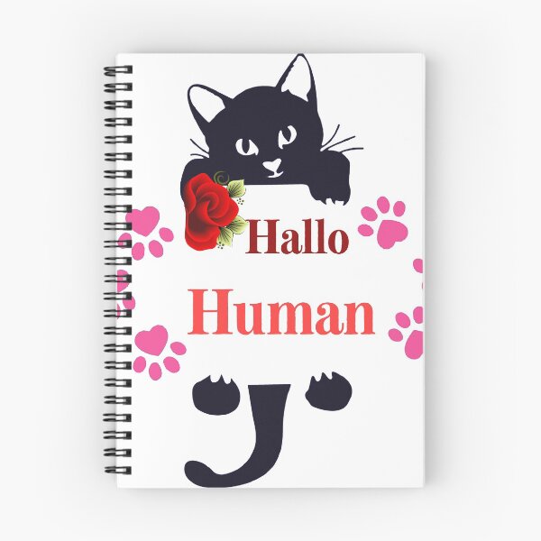 Item preview, Black cat with Red flowers says hallo human designed and sold by hagrashraf.