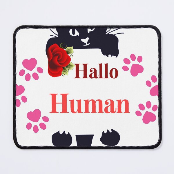 Item preview, Black cat with Red flowers says hallo human designed and sold by hagrashraf.
