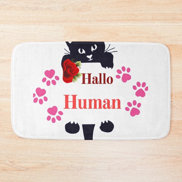Item preview, Black cat with Red flowers says hallo human designed and sold by hagrashraf.