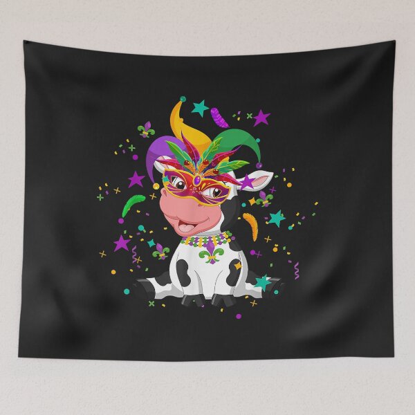 Item preview, Funny Cow Wear Jester Hat Mask Feathers Mardi Gras Carnival designed and sold by minadebbieark.
