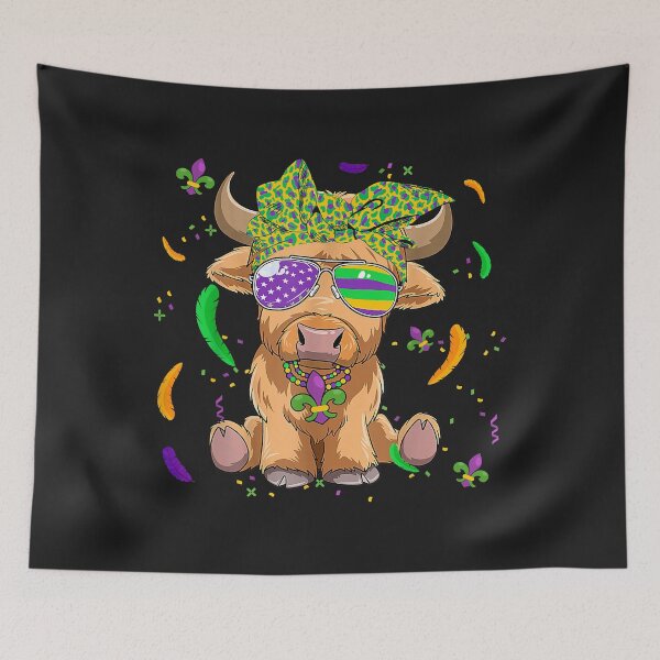 Item preview, Funny Highland Cow Wear Headband Glasses Feathers Mardi Gras designed and sold by minadebbieark.