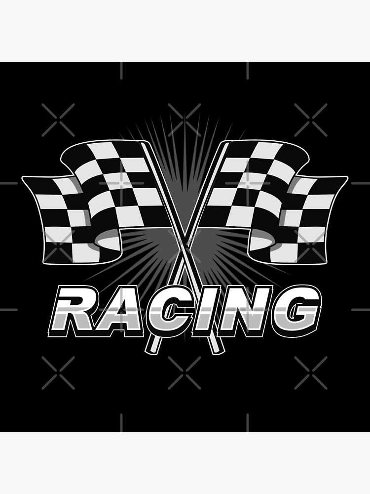 Checkered racing car flag with text Poster for Sale by