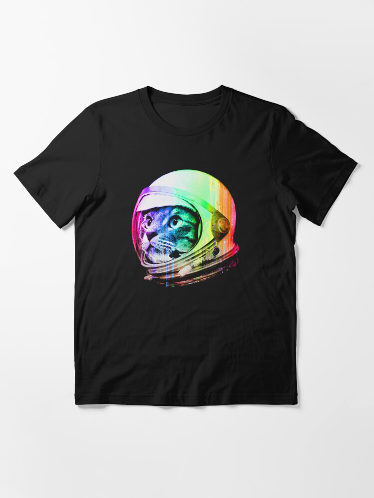 Thumbnail 3 of 7, Essential T-Shirt, Astronaut Space Cat (digital rainbow version) designed and sold by robotface.