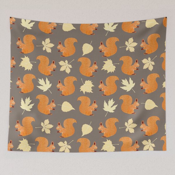 Item preview, Red squirrels and autumn leaves designed and sold by Mnightsa.