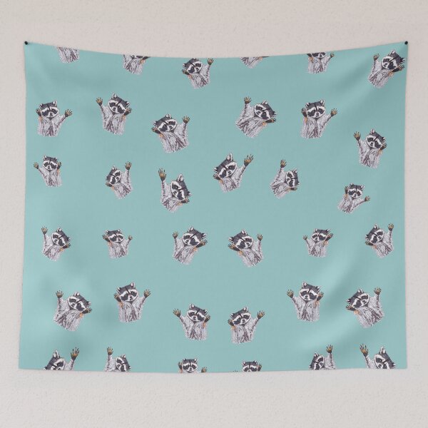 Item preview, Playful Dancing Raccoons in Markers -Blue Green Pallet designed and sold by BlissDrizzle.