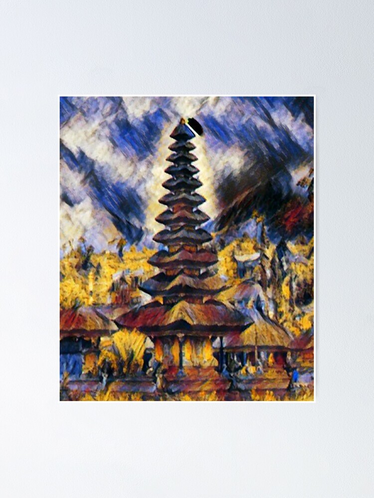 Ulun Danu Beratan Temple Bali Painting Poster By Dewatadesign