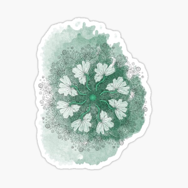 White Poppy Mandala on Emerald Sticker