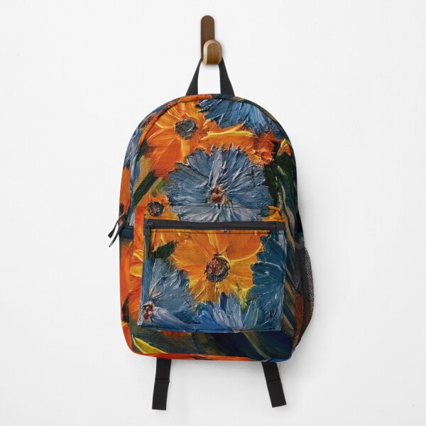 Item preview, blue and orange abtsract flowers. designed and sold by kkartwork.