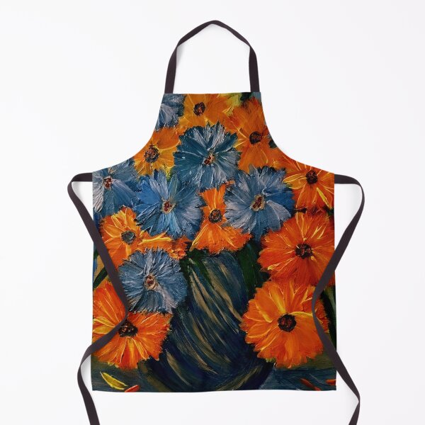 Item preview, blue and orange abtsract flowers. designed and sold by kkartwork.