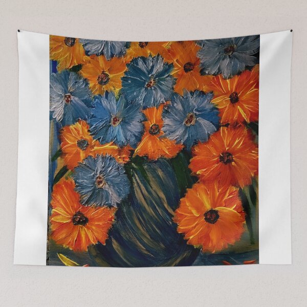Aperçu de l'œuvre fleurs abstraites bleues et oranges. créée et vendue par kkartwork.