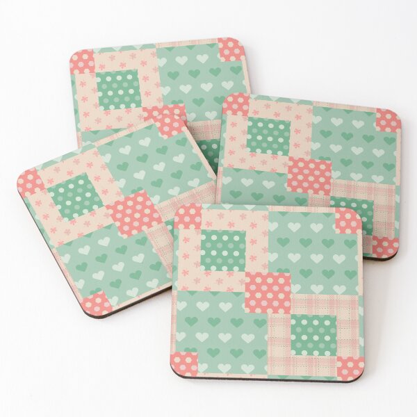 Item preview, Green and pink square patchwork pattern designed and sold by FunnyChameleon.