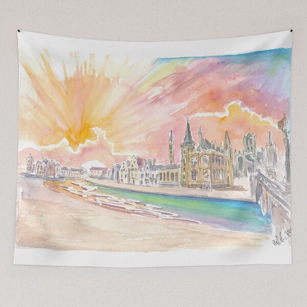 Item preview, Ghent Belgium Historic City Center with Sunset designed and sold by artshop77.