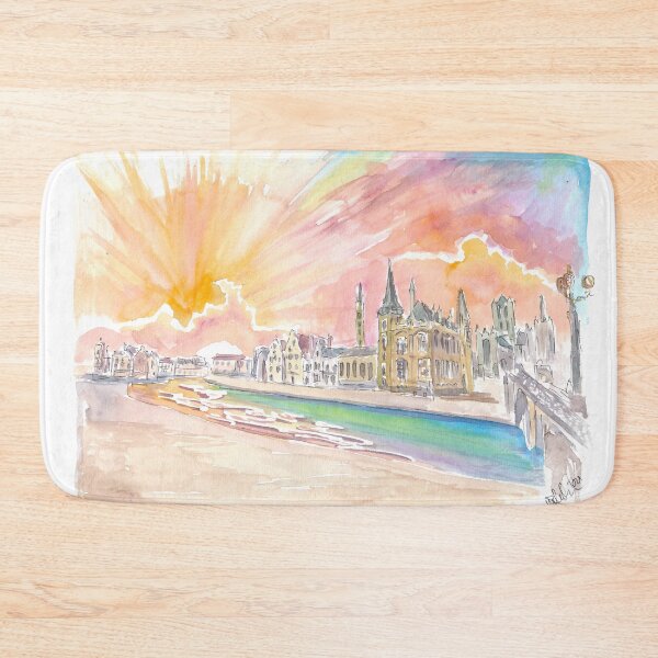Artikelvorschau, Gent Belgien Historisches Stadtzentrum mit Sonnenuntergang entworfen und verkauft von artshop77.