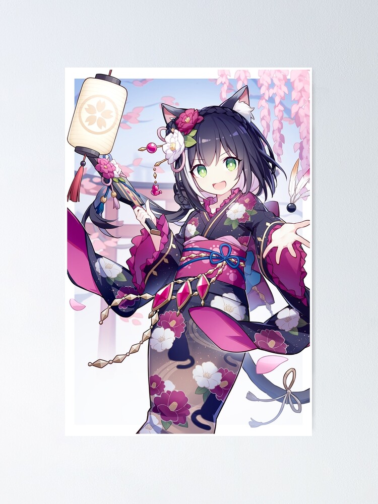 Poster flyer anime manga girls in kimono holding Vector Image