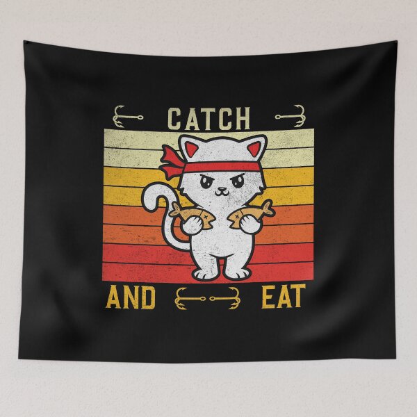 Item preview, cat catch and eat-funny animals typography designed and sold by Hartics.