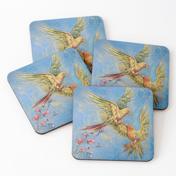 Item preview, Birds in Love Painting Magnolia Spring Blossom Yellow Parrots  designed and sold by NinoPonditerra.
