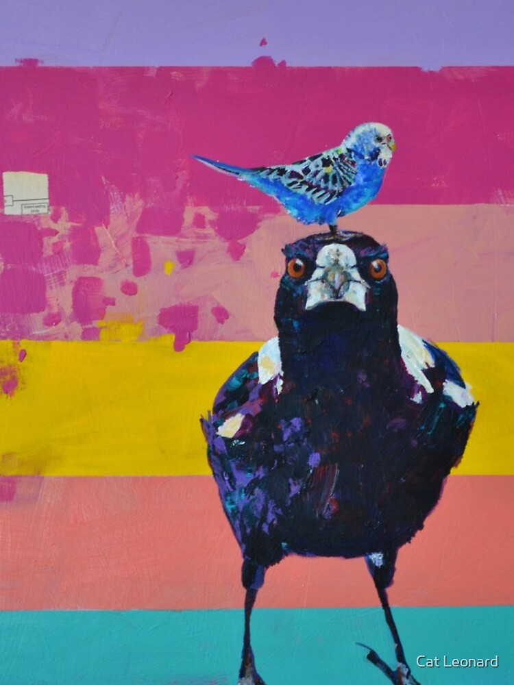 cuadro de Urraca australiana y Periquito azul, impresión artística. de catleonard