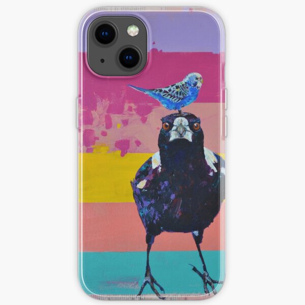 painting of Australian Magpie and Blue Budgie, art print. iPhone Soft Case
